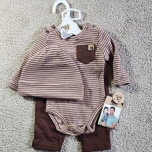 Mario Lopez Striped Brown Baby Outfit Set